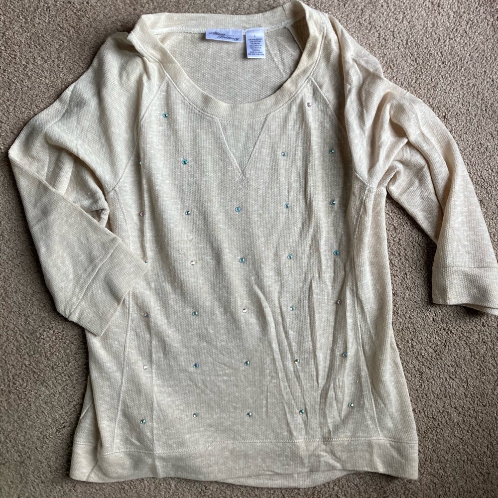 ♥️💙Allison Brittney Cream V-Neck Sweater with Embellishments
